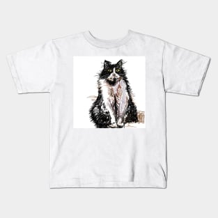 Tuxedo Cat Cute Drawing Kids T-Shirt